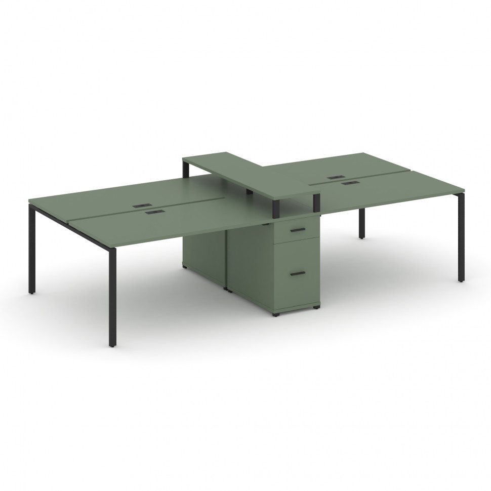 Concept Рабочая станция 4 места с 1 опорной тумбой CN.DRS-438 B Кобо/Металл Черный 2780*1480*917