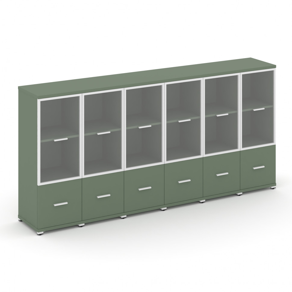 Concept Шкаф 6 узких секций, 3 ниши CN.STU-362 RPW W Кобо/Металл Белый/Прозрачный 2500*420*1186