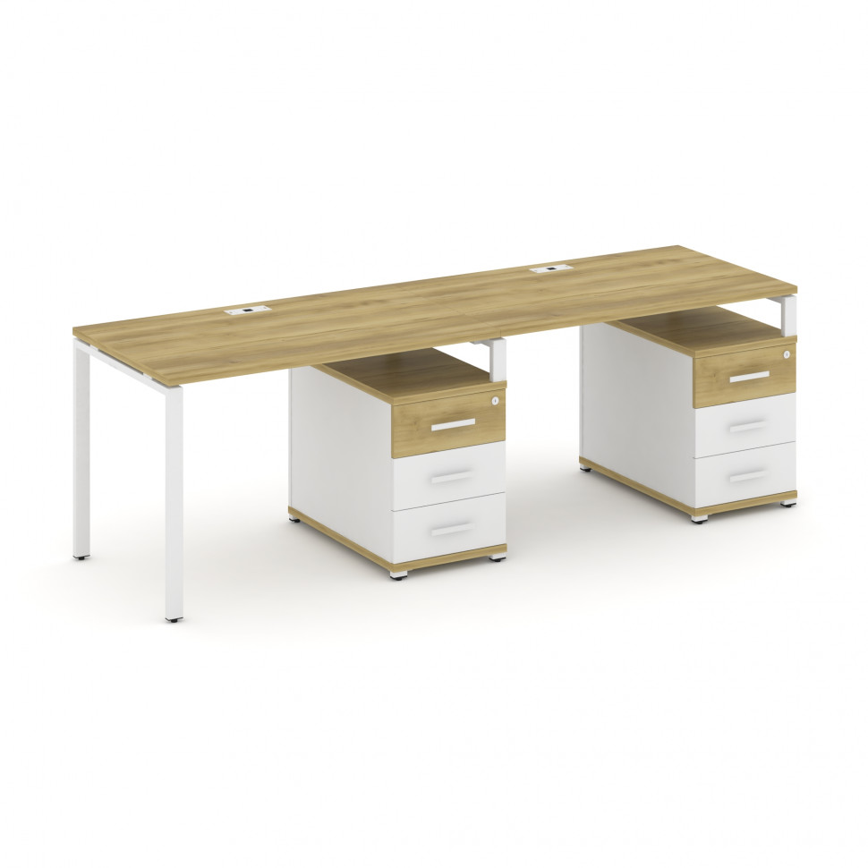 Concept Рабочая станция 2 места с 2 опорными тумбами CN.ORS-310 W Дуб Винченцо/Белый Бриллиант/Метал