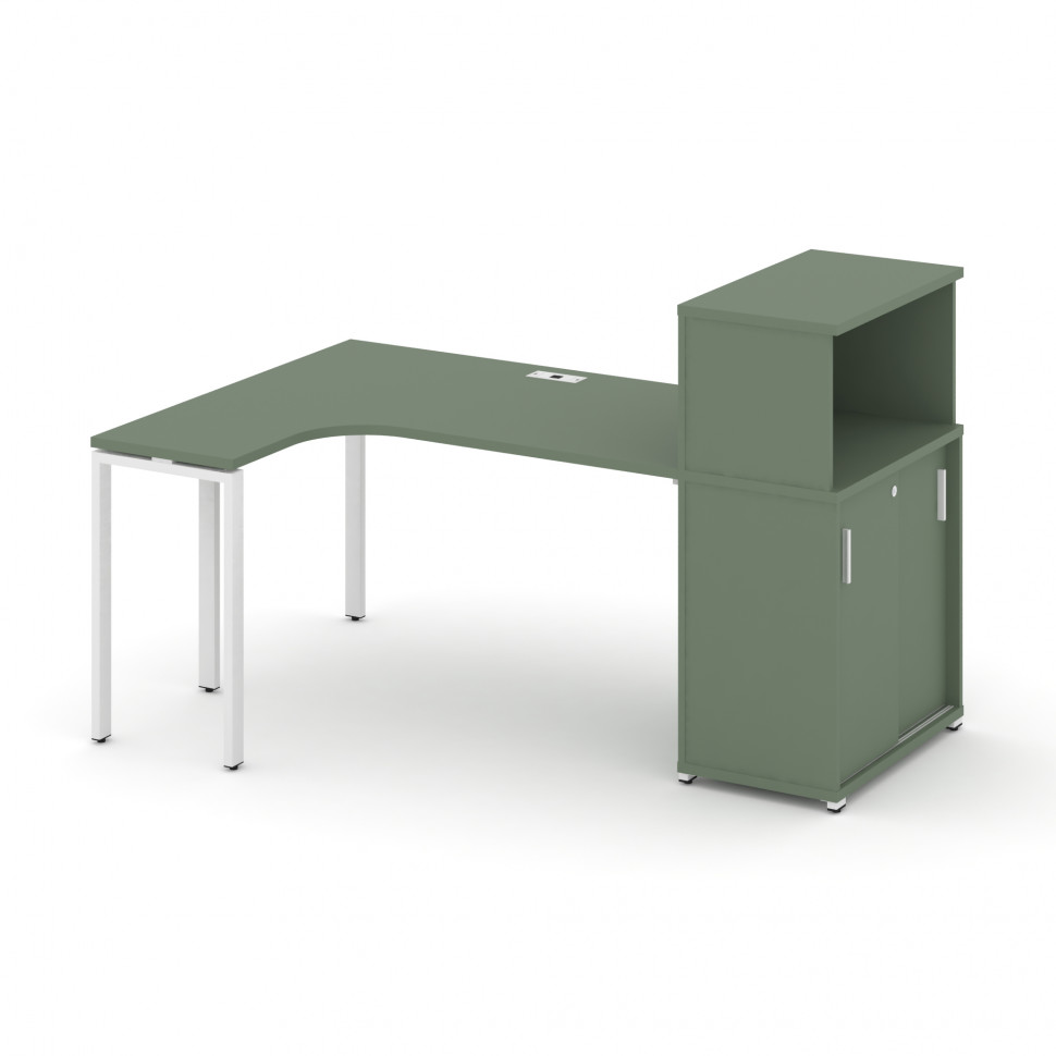 Concept Стол эргономичный с опорным шкафом-купе с надставкой низ.  CN.SA-219(L) W Кобо/Металл Белый