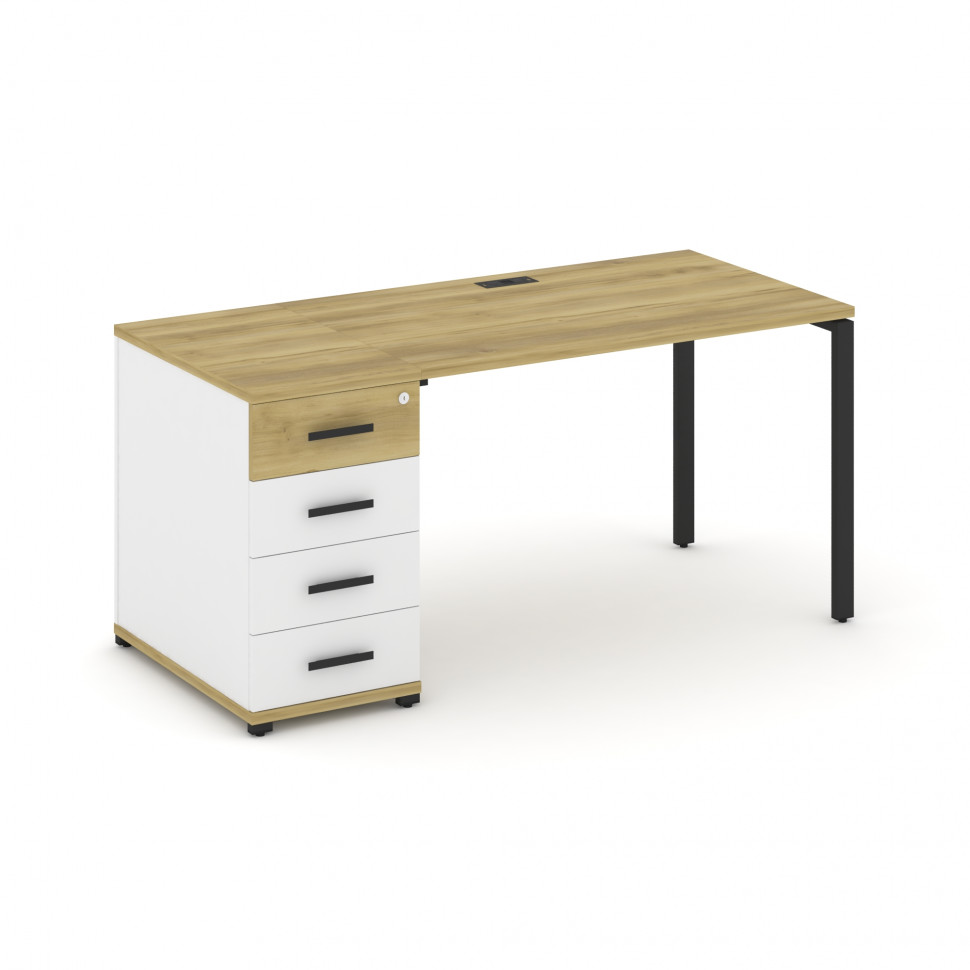 Concept Стол рабочий с 1 опорной тумбой CN.SP-402 B Дуб Винченцо/Белый Бриллиант/Металл Черный 1600*