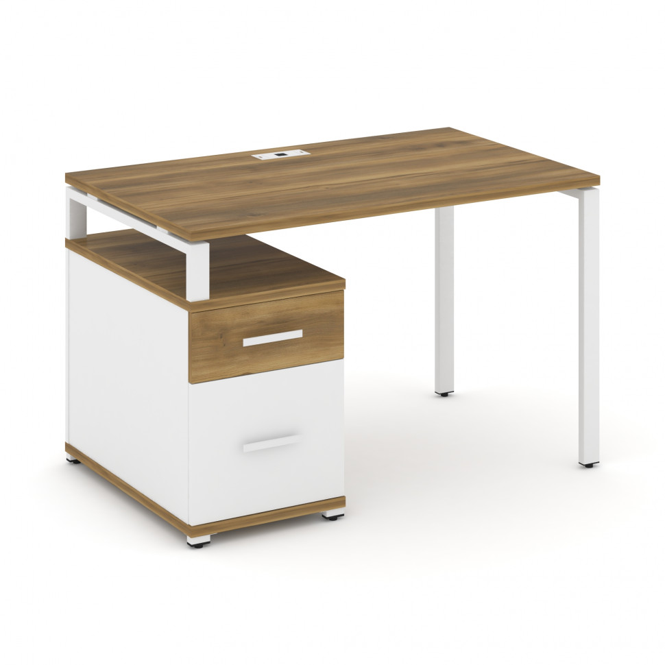 Concept Стол письменный с 1 опорной тумбой CN.SP-306 W Сандал Янтарный/Белый Бриллиант/Металл Белый
