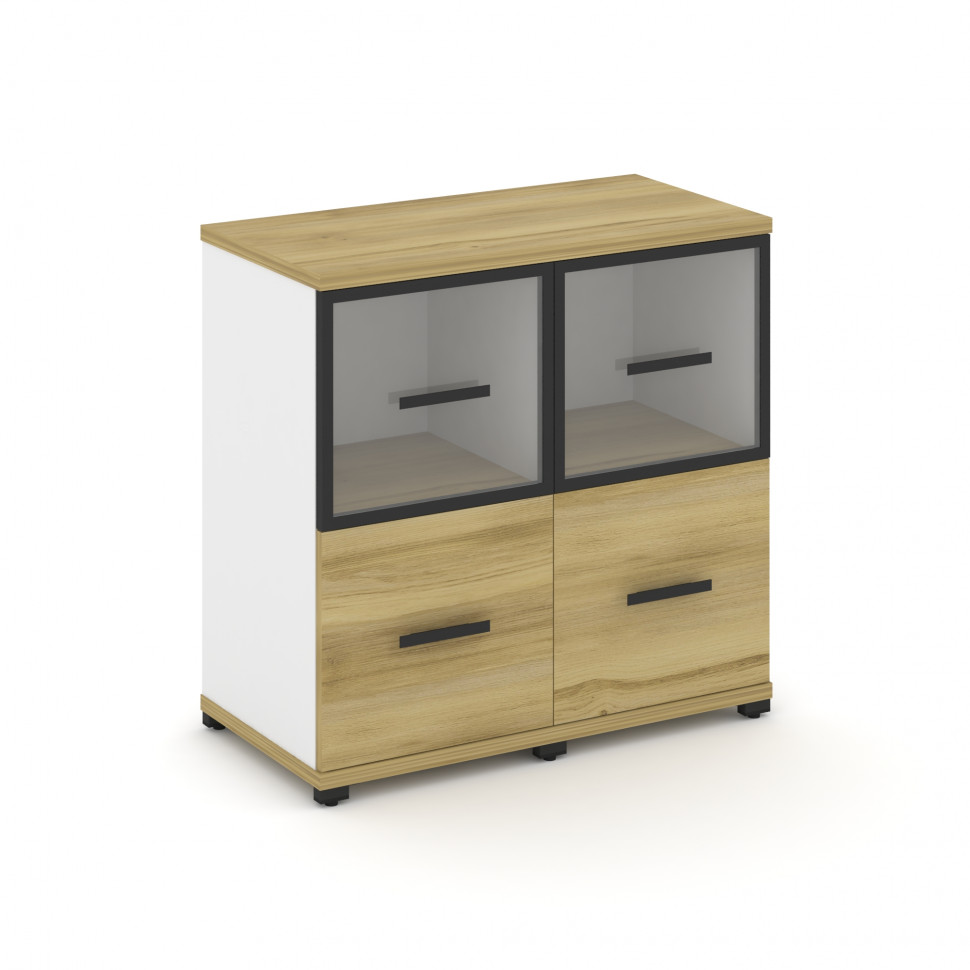 Concept Шкаф 2 узкие секции, 2 ниши CN.STU-222 RPB B Дуб Винченцо/Белый Бриллиант/Металл Черный/Проз