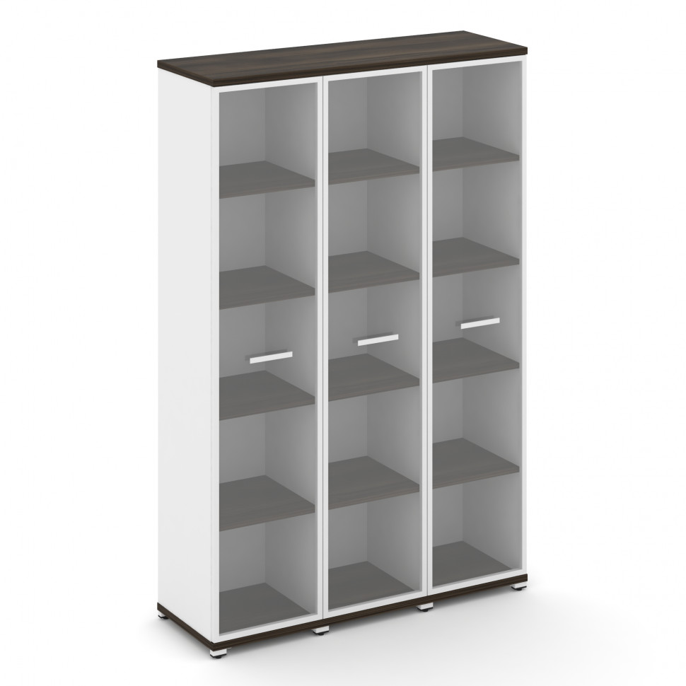 Concept Шкаф 3 узкие секции, 5 ниш CN.STU-538 RPW W Дуб Мали/Белый Бриллиант/Металл Белый/Прозрачный