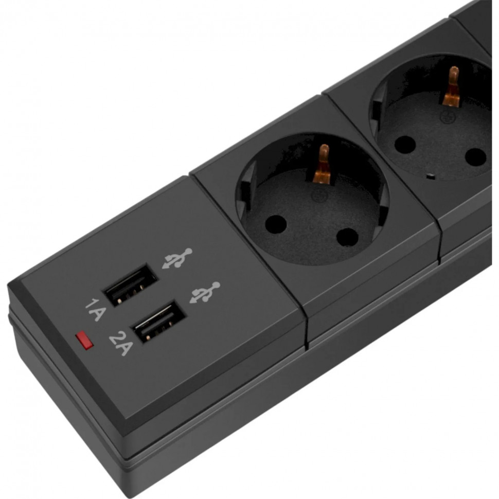 Сетевой фильтр Buro BU-SP1.8_USB_2A-B 1.8м (6 розеток) черный