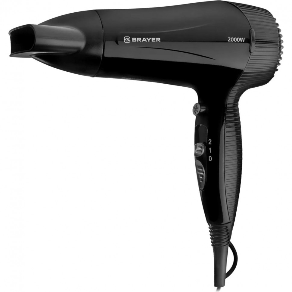 Фен настенный BRAYER 3021BR-BK,2000,2скор,2режнагрева,концентр,холод,1,8м