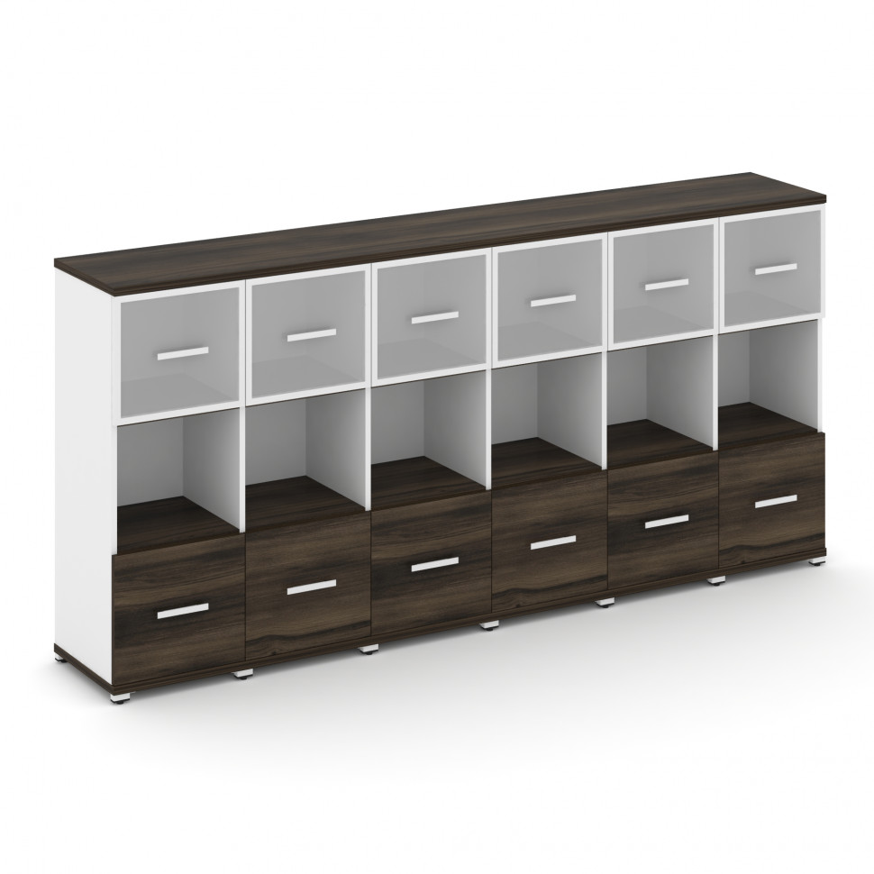 Concept Шкаф 6 узких секций, 3 ниши CN.STU-365 RMW W Дуб Мали/Белый Бриллиант/Металл Белый/Сатин 250