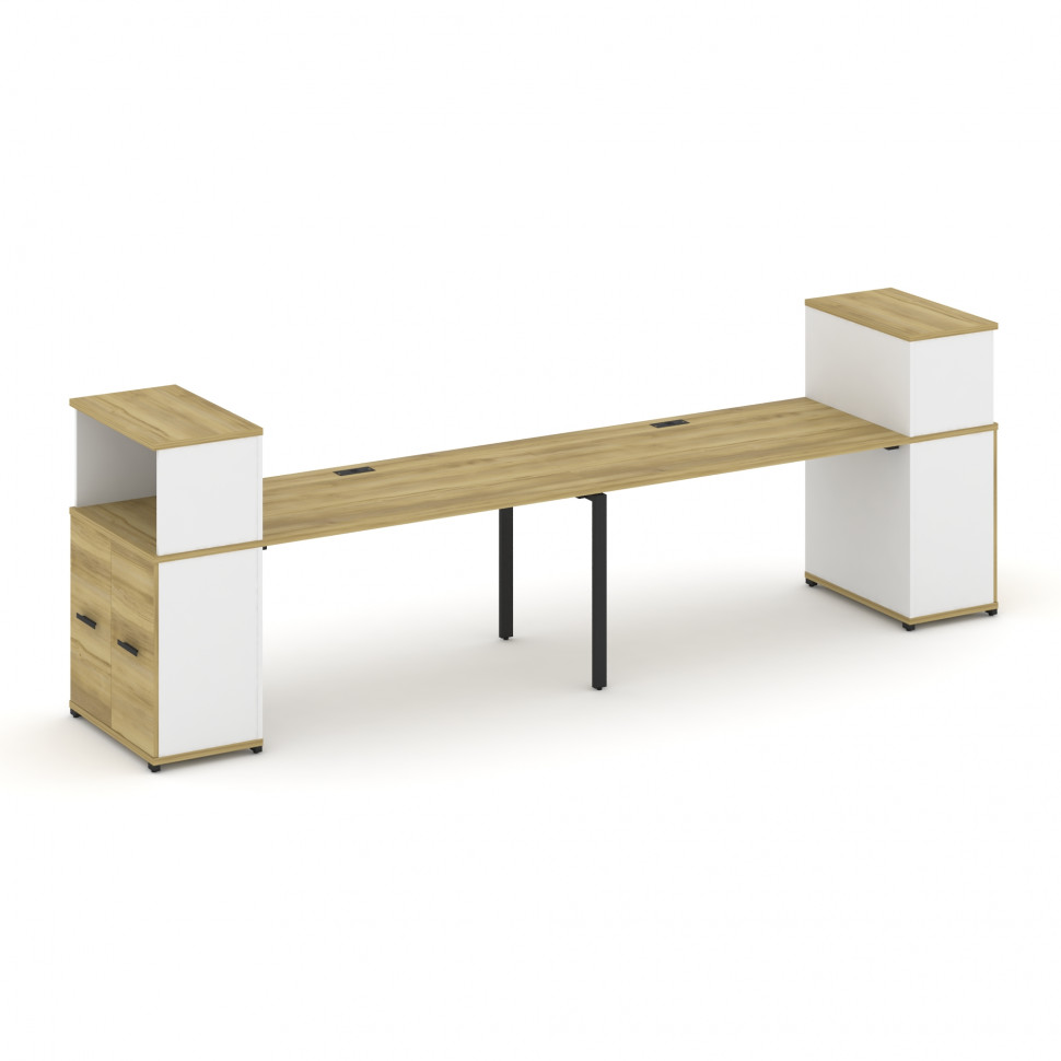 Concept Рабочая станция с опорными распаш. шкафами с надставкой низ. CN.ORS-227 B Дуб Винченцо/Белый