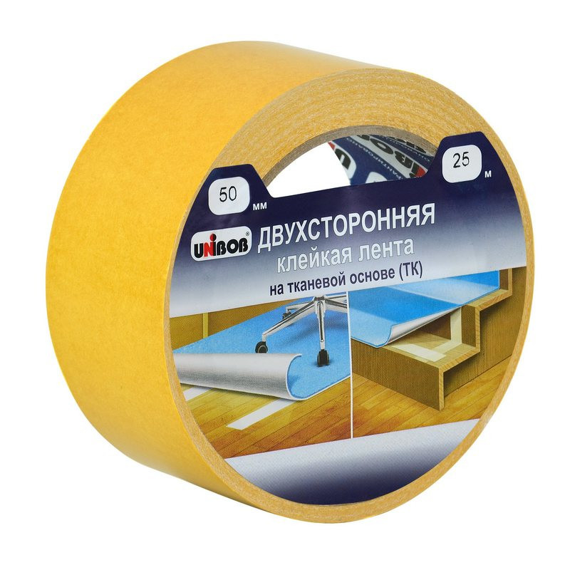 Клейкая лента двухсторонняя 50ммх25м Unibob (ткань)