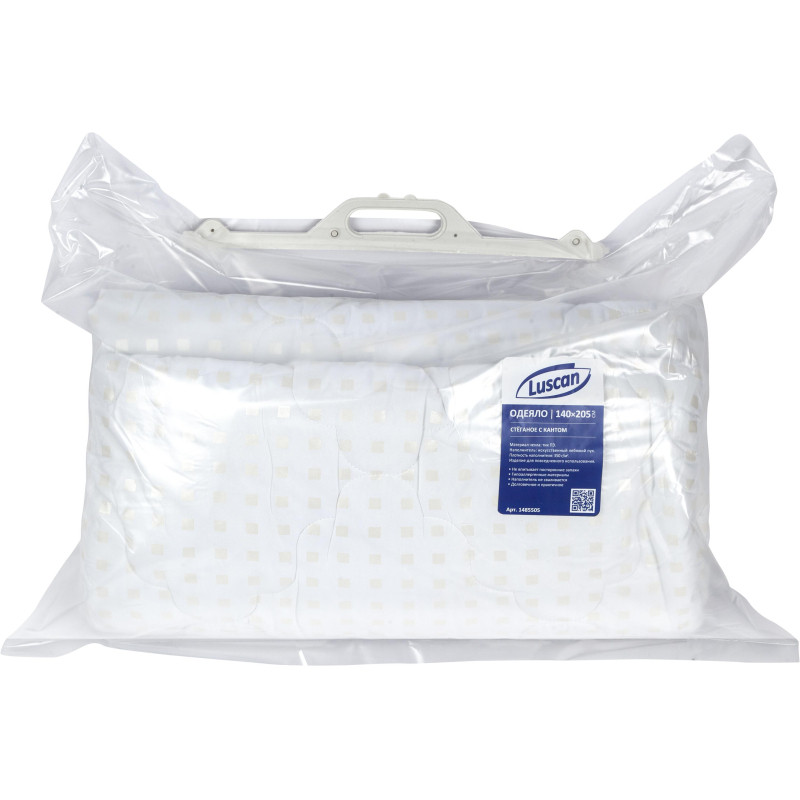 Одеяло Luscan 140х205 стеган, 350гр/м2 (иск. леб. пух/тик ПЭ), бел. шашечки