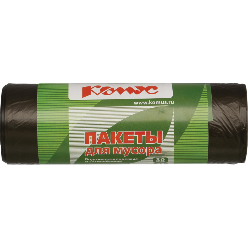 Мешки для мусора ПНД 60л 58х68см 10мкм черные 30шт/рул Комус