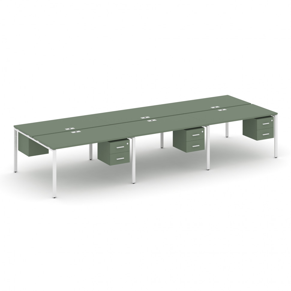 Concept Рабочая станция двухсторонняя с подвес. тумбами на 6 мест CN.DRS-155 W Кобо/Металл Белый 414