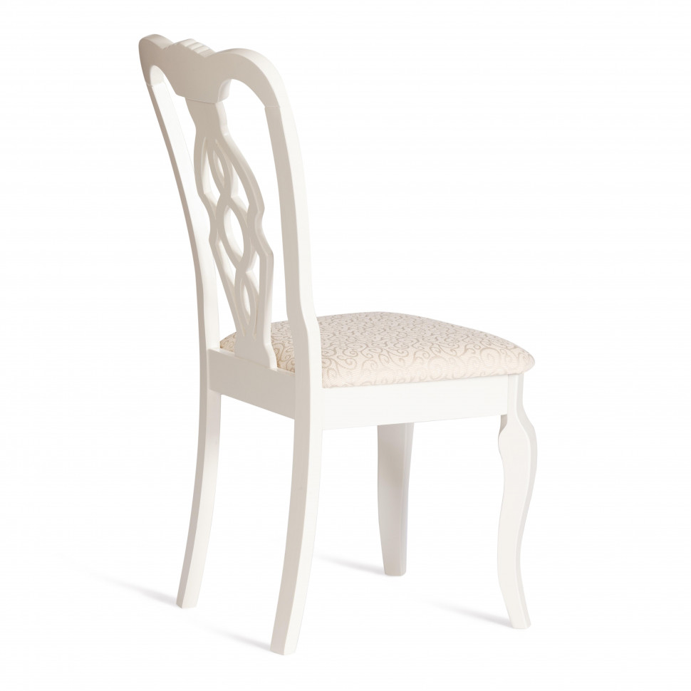 Стул - Афродита/ Aphrodite дерево гевея, 46х54х99см, Ivory white, ткань кремовая с рисунком (А04)
