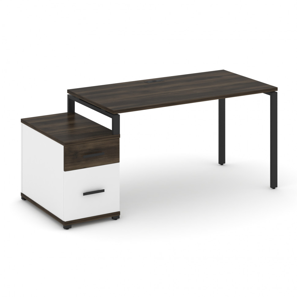 Concept Стол письменный с 1 опорной тумбой CN.SP-307 B Дуб Мали/Белый Бриллиант/Металл Черный 1380/1