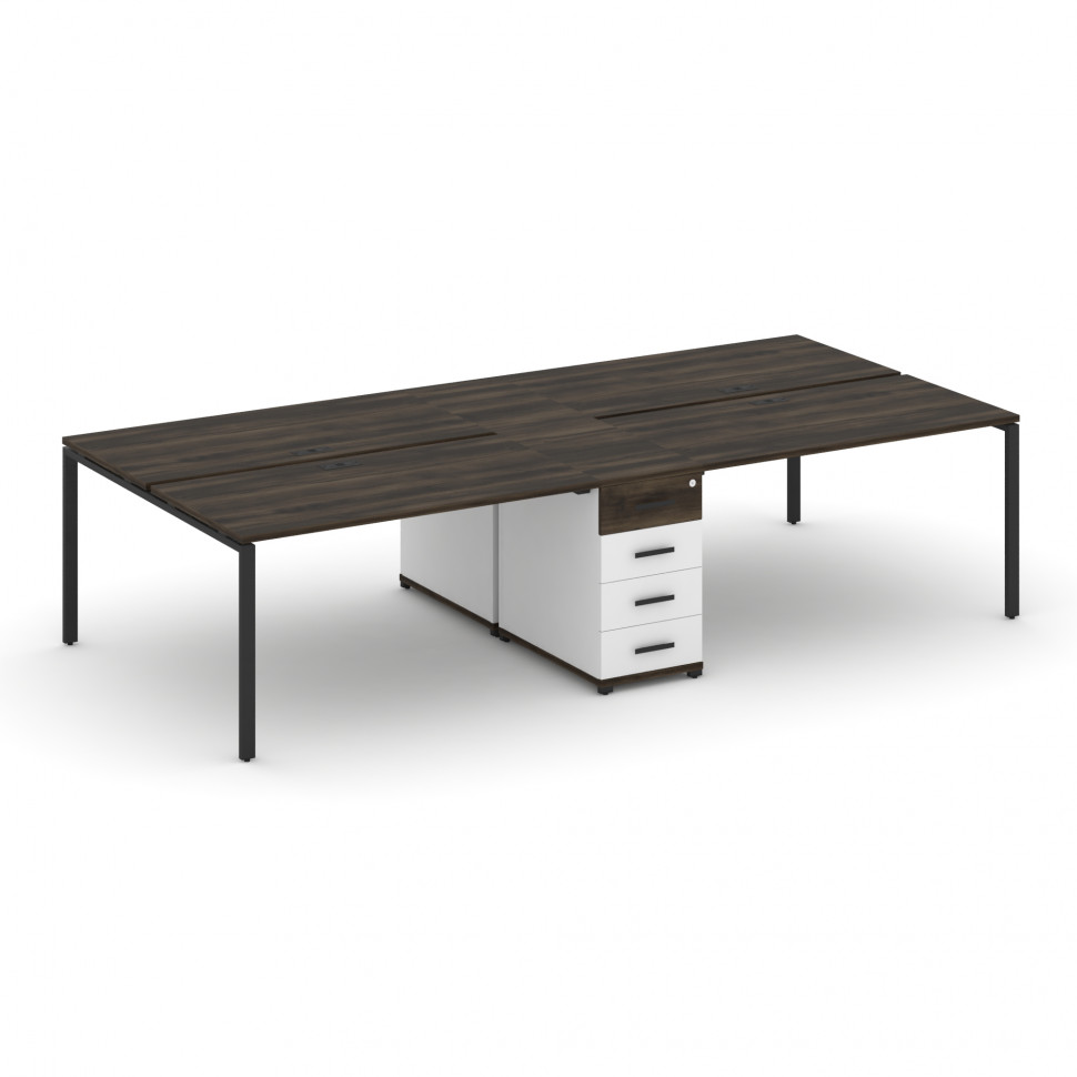 Concept Рабочая станция 4 места с 1 опорной тумбой CN.DRS-419 B Дуб Мали/Белый Бриллиант/Металл Черн