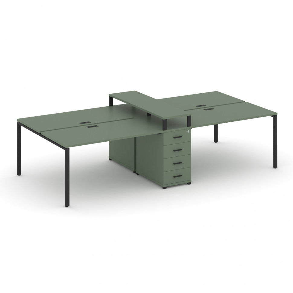 Concept Рабочая станция 4 места с 1 опорной тумбой CN.DRS-435 B Кобо/Металл Черный 3180*1480*917