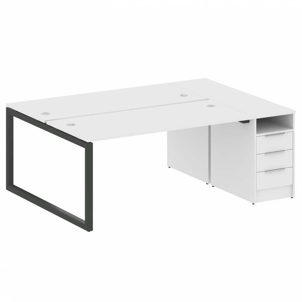 Metal System Quattro Рабочая станция с тумбой на О-образном м/к 50БО.РС-СТП-2.4 Белый/Металл Антраци