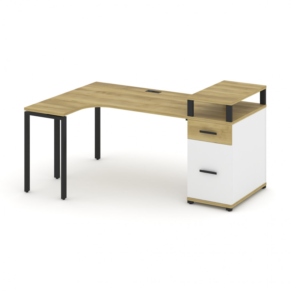 Concept Стол эргономичный CN.SA-407(L) B Дуб Винченцо/Белый Бриллиант/Металл Черный 1800*1180*917 Concept Стол эргономичный CN.SA-407(L) B Дуб Винченцо/Белый Бриллиант/Металл Черный 1800*1180*917