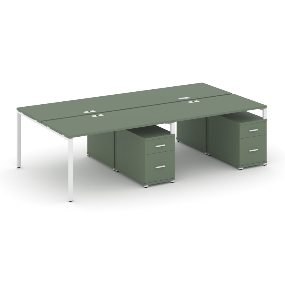 Concept Рабочая станция 4 места с 2 двухсторонними опорными тумбами CN.DRS-321 W Кобо/Металл Белый 1