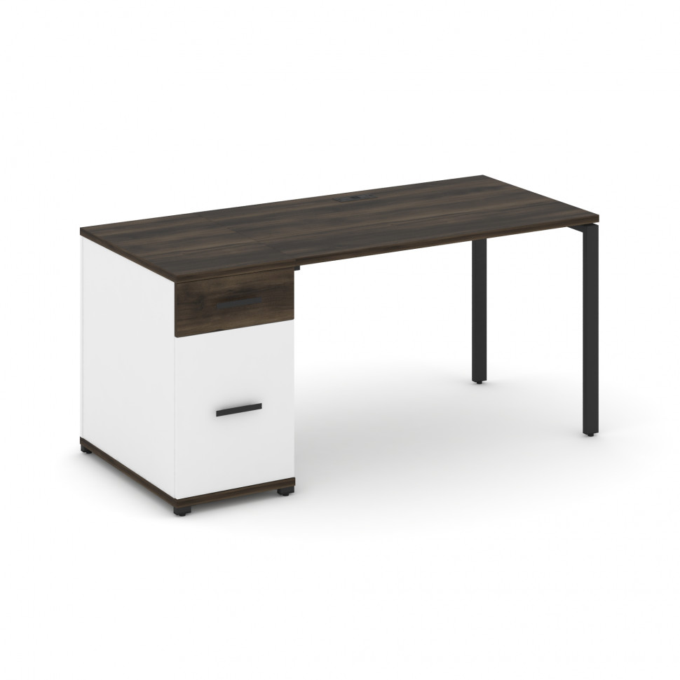 Concept Стол рабочий с 1 опорной тумбой CN.SP-406 B Дуб Мали/Белый Бриллиант/Металл Черный 1600*720*