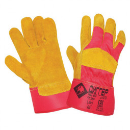 Перчатки спилковые комбинированные ДИГГЕР, размер 10,5 (XL), желтые/красные, ПЕР610