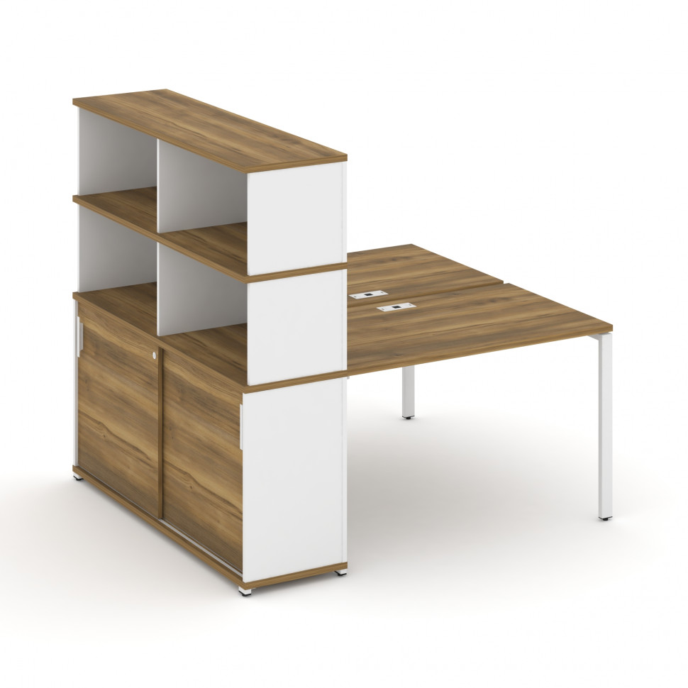 Concept Рабочая станция с опорным шкафом-купе с надставкой выс. CN.DRS-242 W Сандал Янтарный/Белый Б