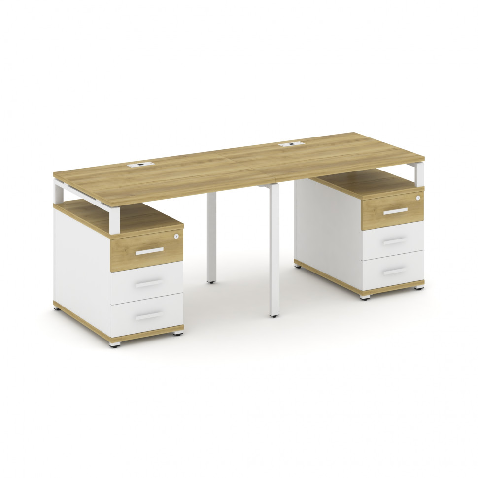 Concept Рабочая станция 2 места с 2 опорными тумбами CN.ORS-317 W Дуб Винченцо/Белый Бриллиант/Метал