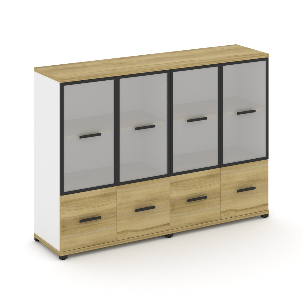 Concept Шкаф 2 широкие секции, 3 ниши CN.STS-322 RMB B Дуб Винченцо/Белый Бриллиант/Металл Черный/Са