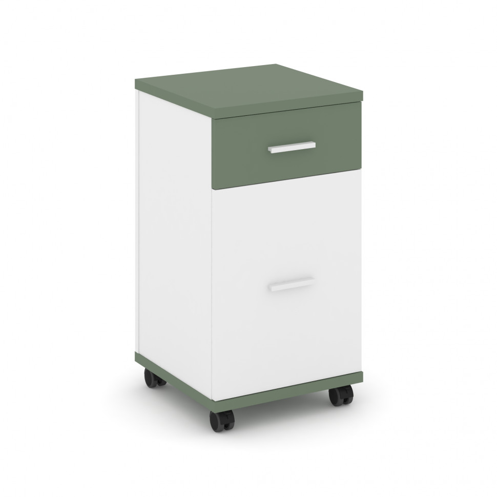 Concept Тумба мобильная 1 ящ.+1 распаш. фасад CN.TUM-011 W Кобо/Белый Бриллиант/Металл Белый 420*420