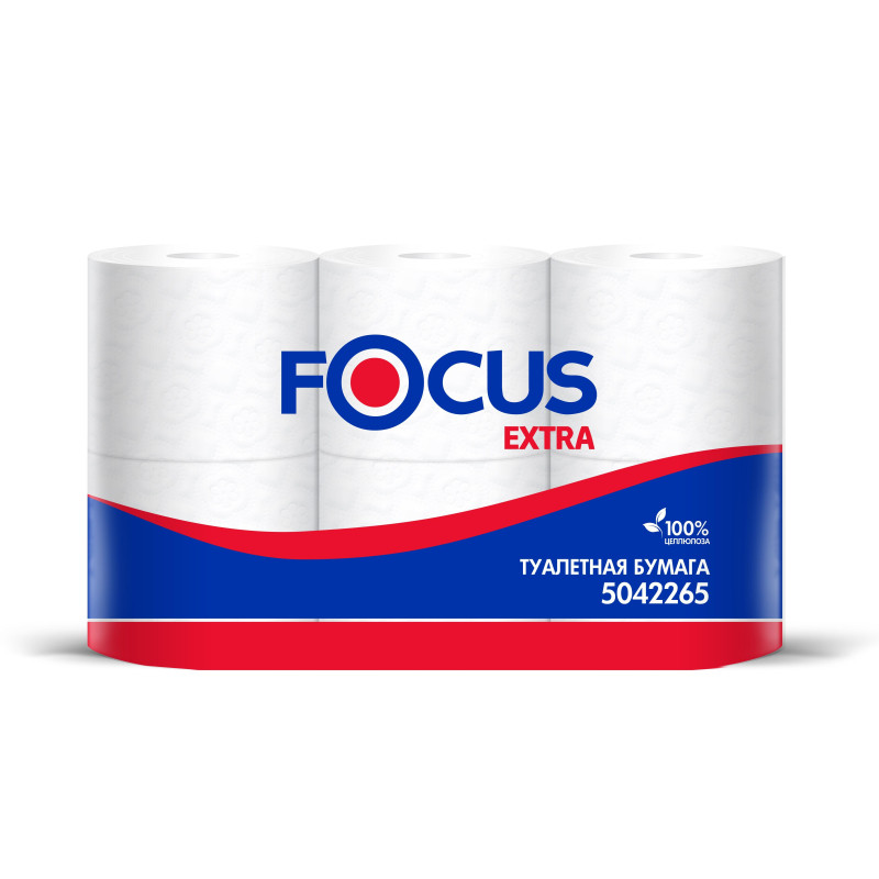 Бумага туалетная Focus Extra 2сл бел 100%цел, 48м, 6рул/уп 5042265/5067596