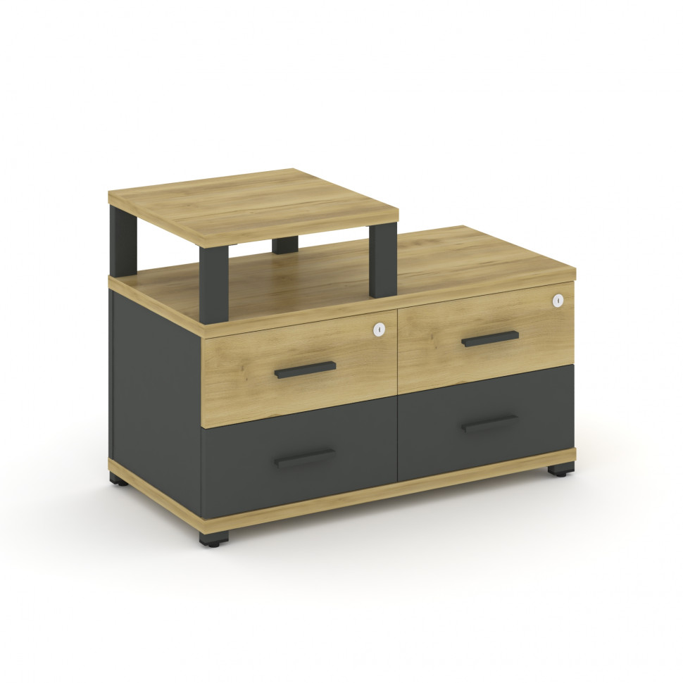 Concept Тумба приставная широкая 4 ящ. с надставкой узкой CN.TSP-002 A Дуб Винченцо/Антрацит/Металл