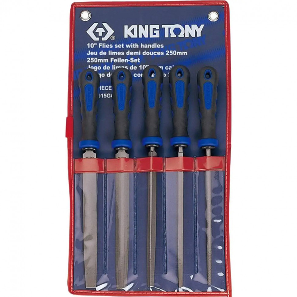 Набор напильников 250 мм,двухкомпонент рукоятки,5предметов,KING TONY 1015GQ