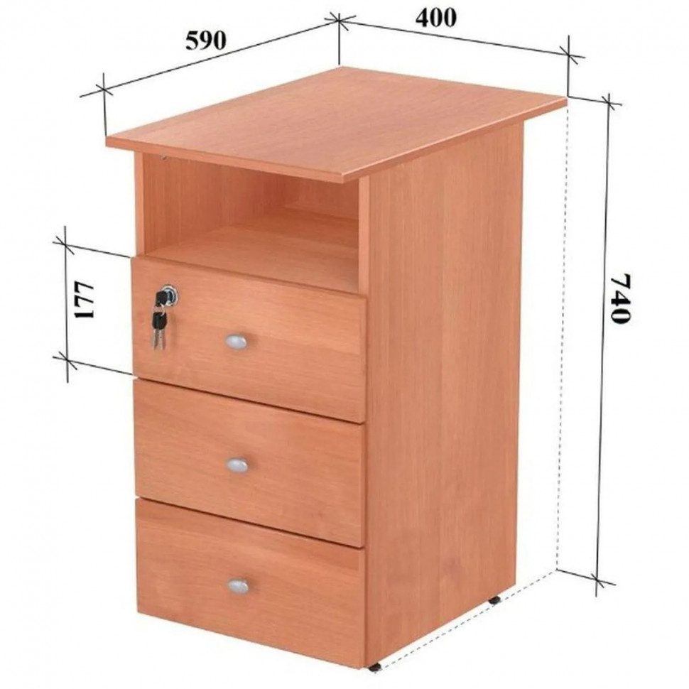 Тумба приставная с топом Easy LT Оптима 400х590х740 3 ящ. Ольха