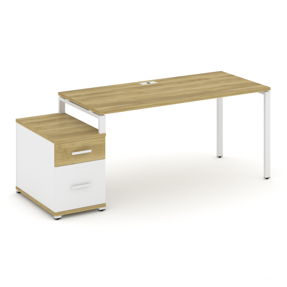 Concept Стол письменный с 1 опорной тумбой CN.SP-308 W Дуб Винченцо/Белый Бриллиант/Металл Белый 158