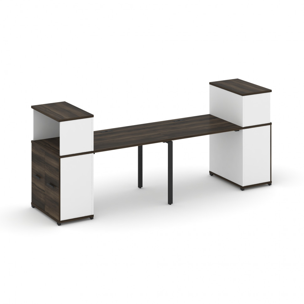 Concept Рабочая станция с опорными распаш. шкафами с надставкой низ. CN.ORS-225 B Дуб Мали/Белый Бри