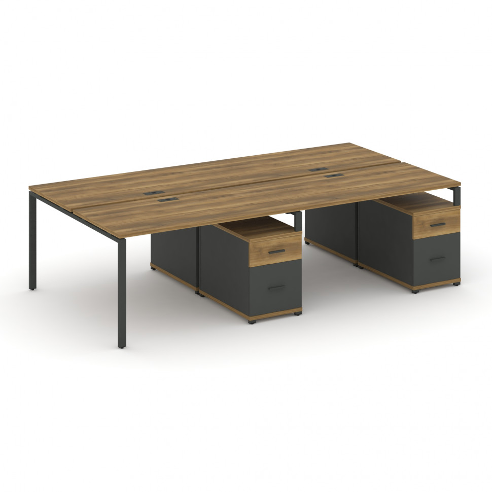 Concept Рабочая станция 4 места с 2 двухсторонними опорными тумбами CN.DRS-323 A Сандал Янтарный/Ант