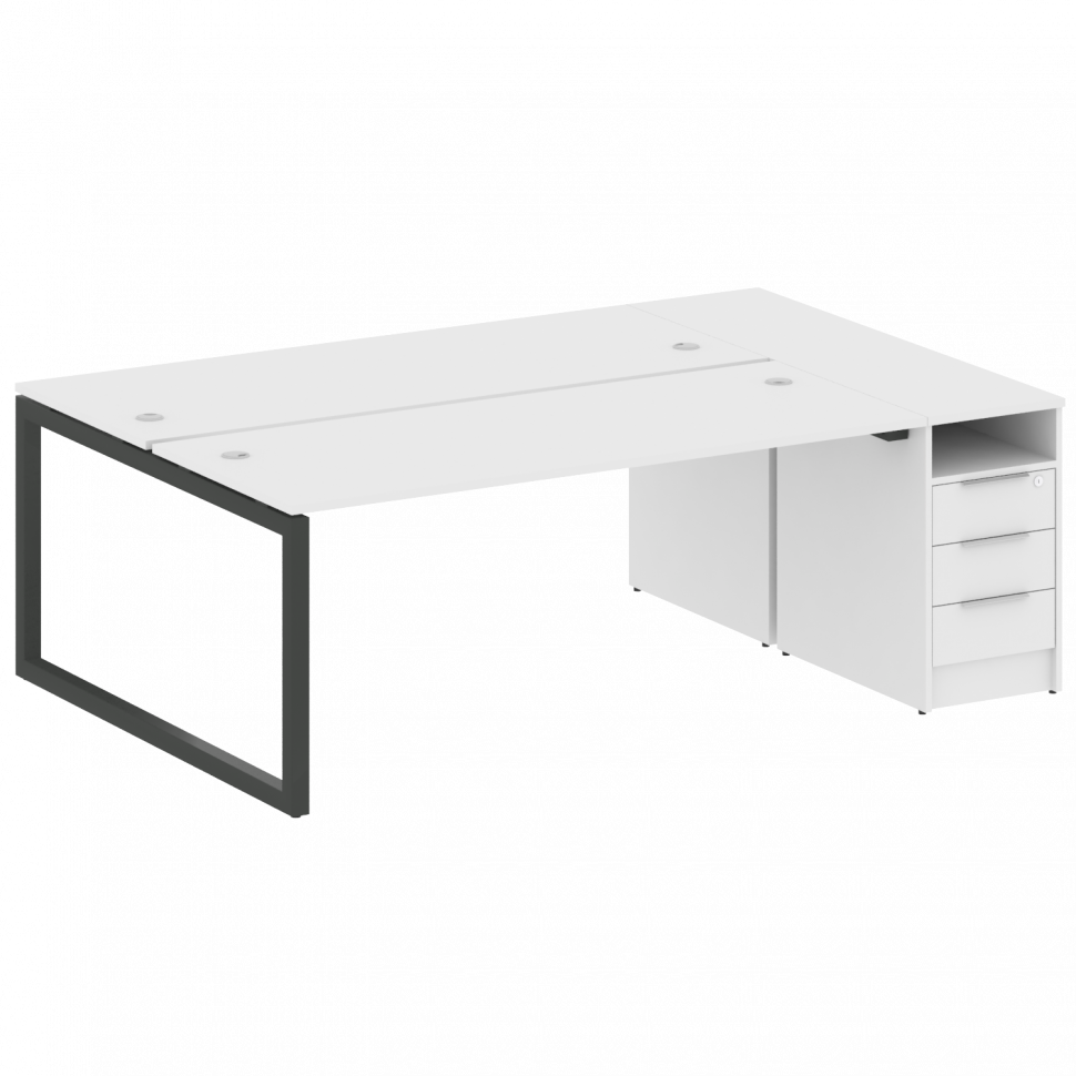 Metal System Quattro Рабочая станция с тумбой на О-образном м/к 50БО.РС-СТП-2.5 Белый/Металл Антраци