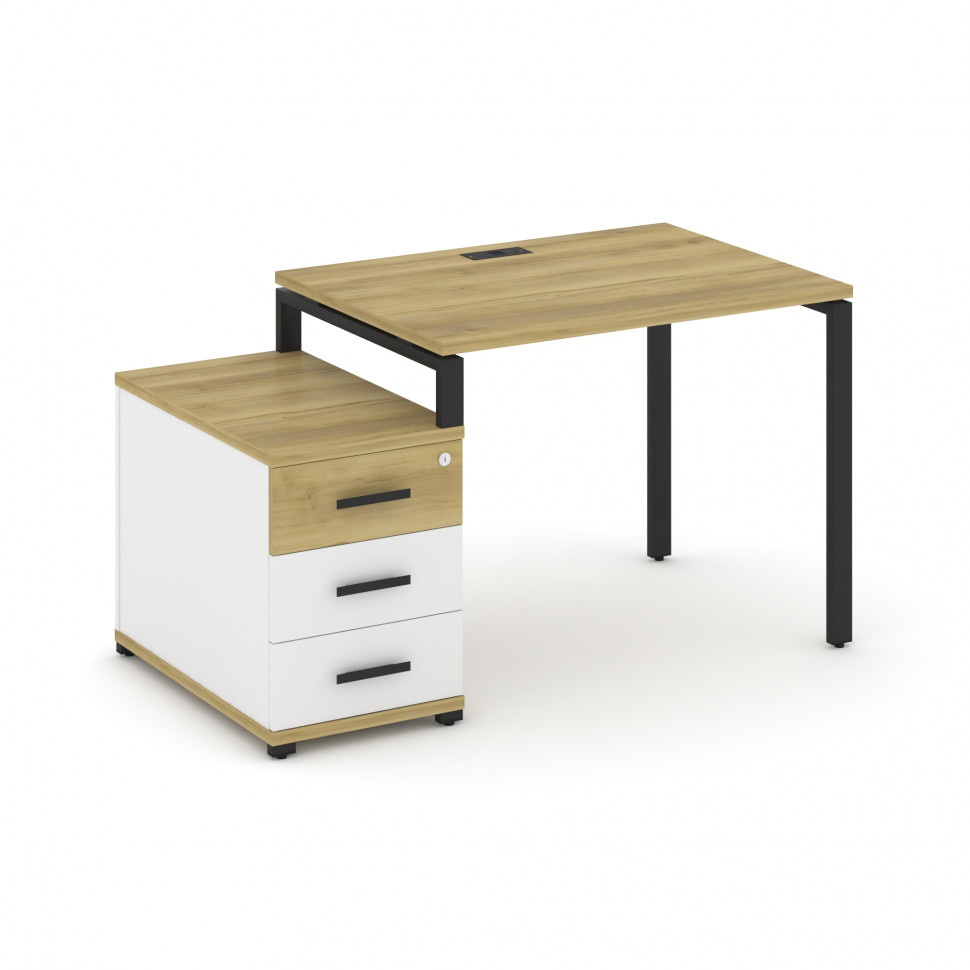 Concept Стол письменный с 1 опорной тумбой CN.SP-301 B Дуб Винченцо/Белый Бриллиант/Металл Черный 98