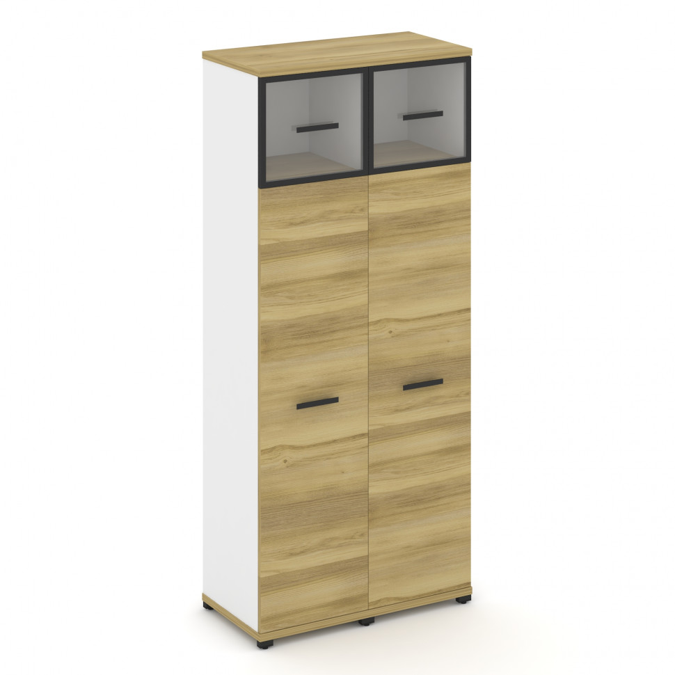 Concept Шкаф 2 узкие секции, 5 ниш CN.STU-527 RPB B Дуб Винченцо/Белый Бриллиант/Металл Черный/Прозр
