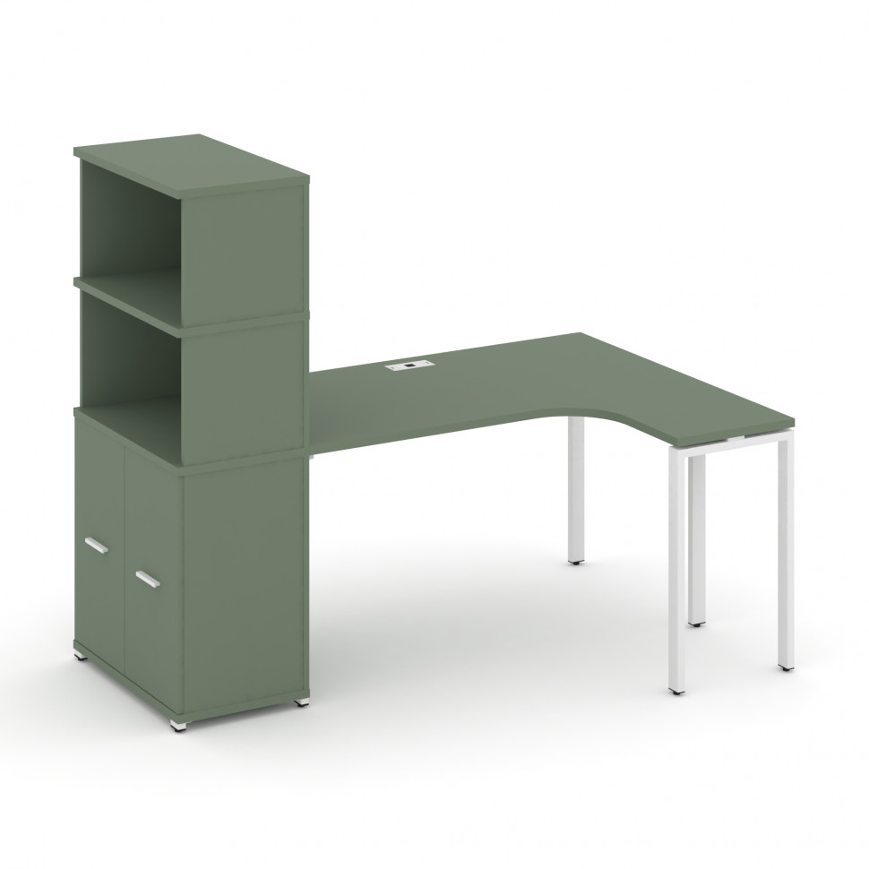 Concept Стол эргономичный с опорным распаш. шкафом с надставкой выс.  CN.SA-215(L) W Кобо/Металл Бел