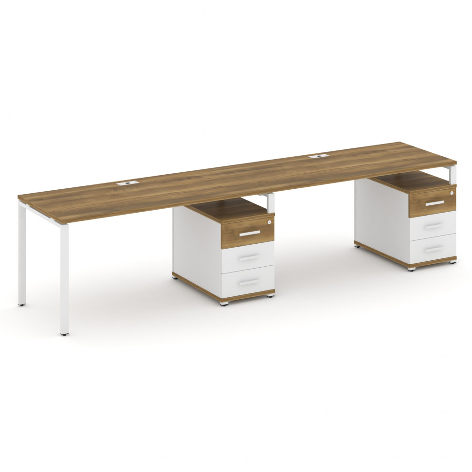 Concept Рабочая станция 2 места с 2 опорными тумбами CN.ORS-312 W Сандал Янтарный/Белый Бриллиант/Ме