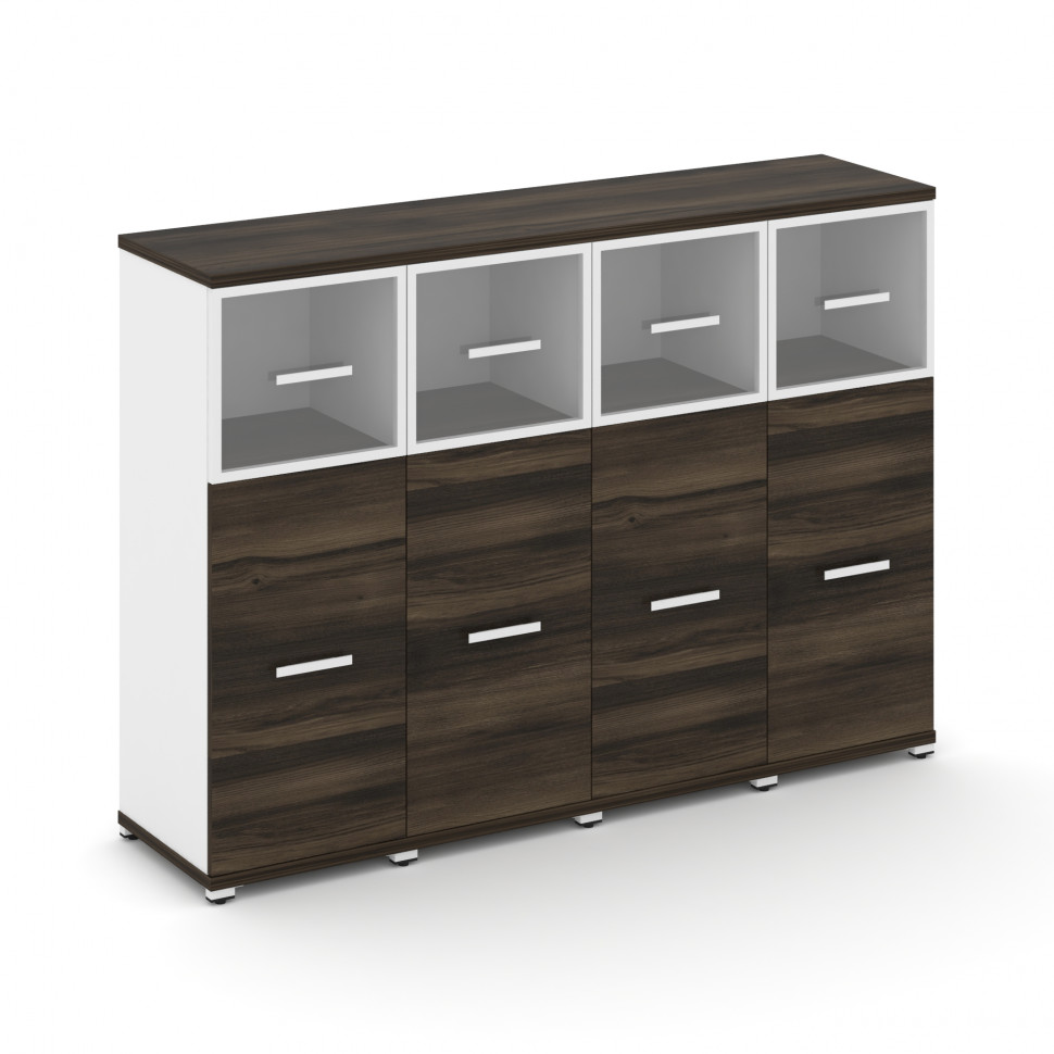 Concept Шкаф 4 узкие секции, 3 ниши CN.STU-344 RPW W Дуб Мали/Белый Бриллиант/Металл Белый/Прозрачны