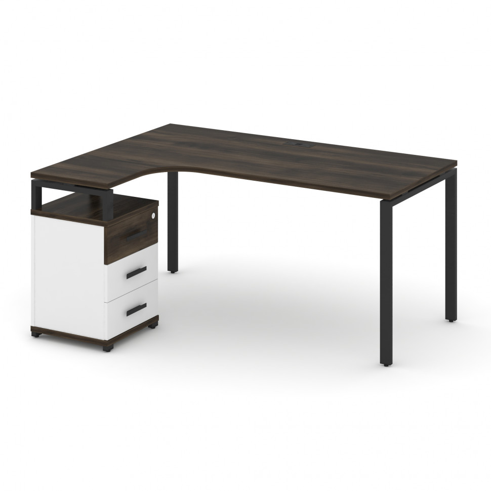 Concept Стол эргономичный с опорной тумбой CN.SA-307(L) B Дуб Мали/Белый Бриллиант/Металл Черный 158