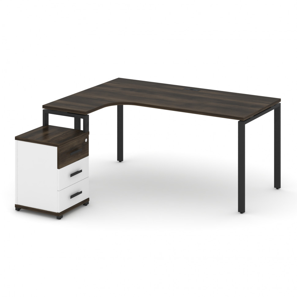 Concept Стол эргономичный с опорной тумбой CN.SA-307(L) B Дуб Мали/Белый Бриллиант/Металл Черный 158