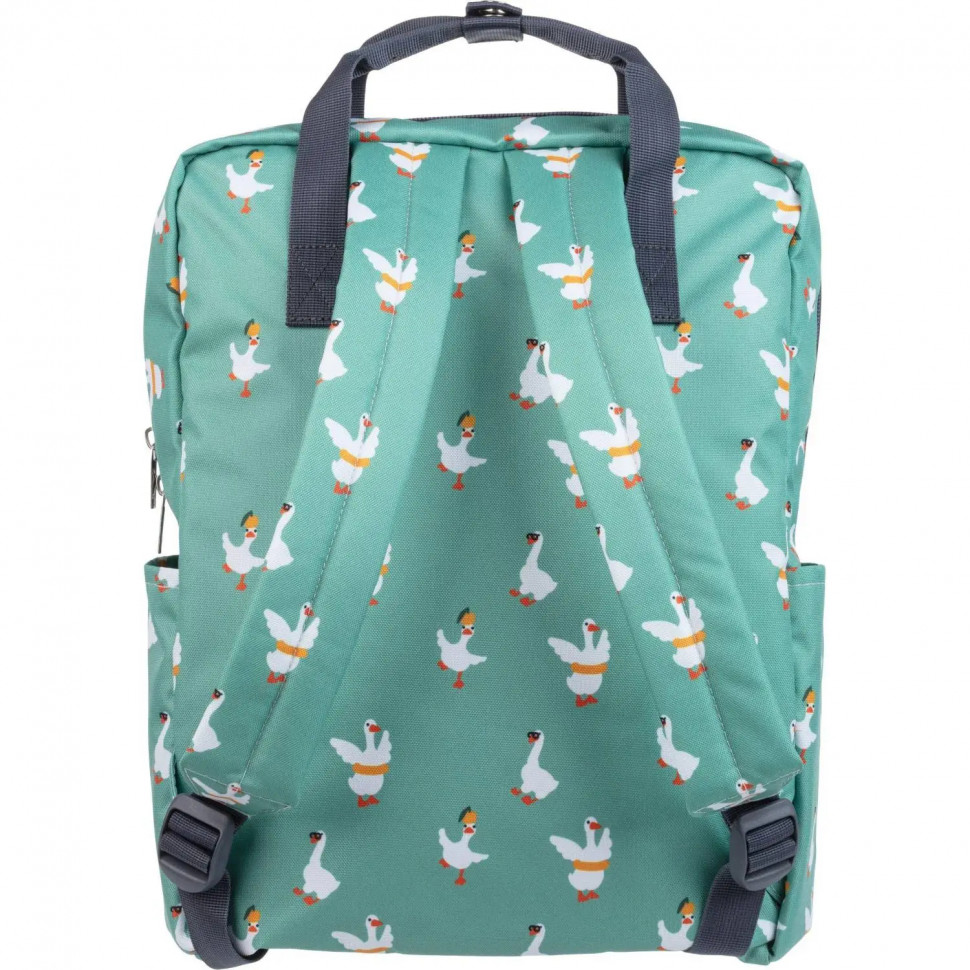 Рюкзак  Квадро Гуси,  зеленый, 1 отд., 3 кармана,37х28х13