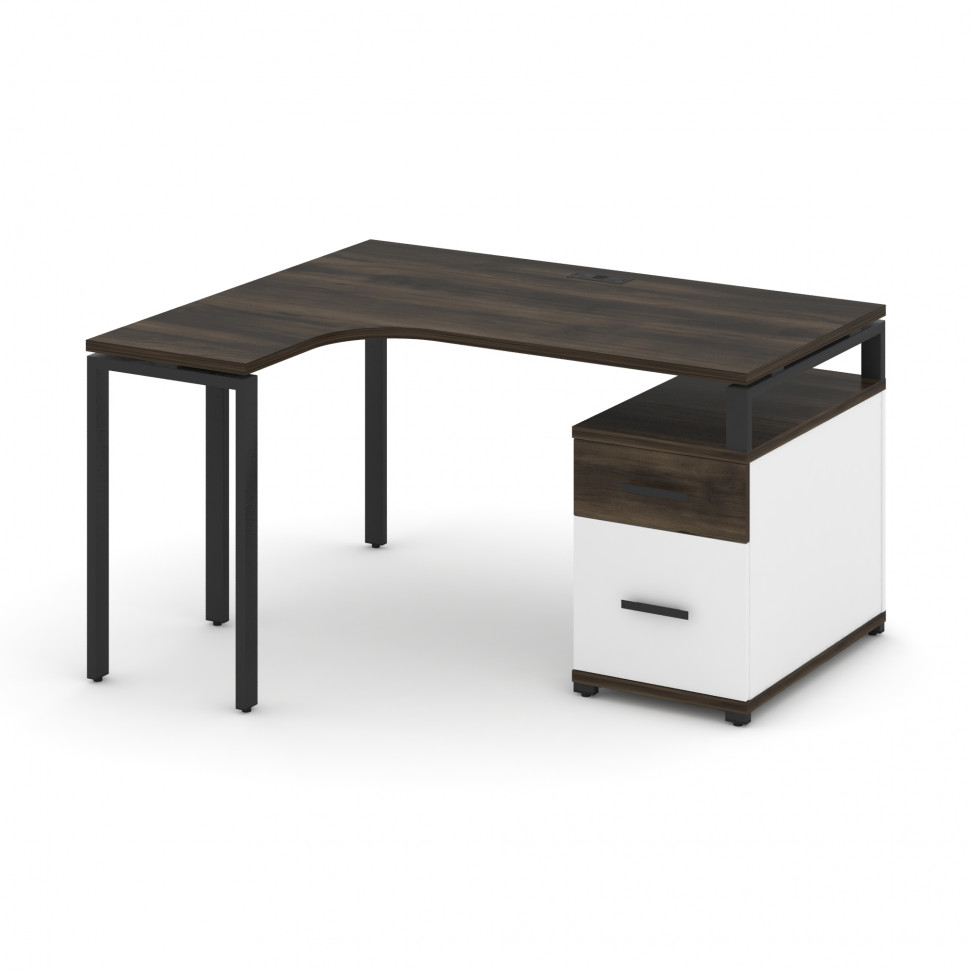 Concept Стол эргономичный с опорной тумбой CN.SA-302(L) B Дуб Мали/Белый Бриллиант/Металл Черный 138 Concept Стол эргономичный с опорной тумбой CN.SA-302(L) B Дуб Мали/Белый Бриллиант/Металл Черный 138