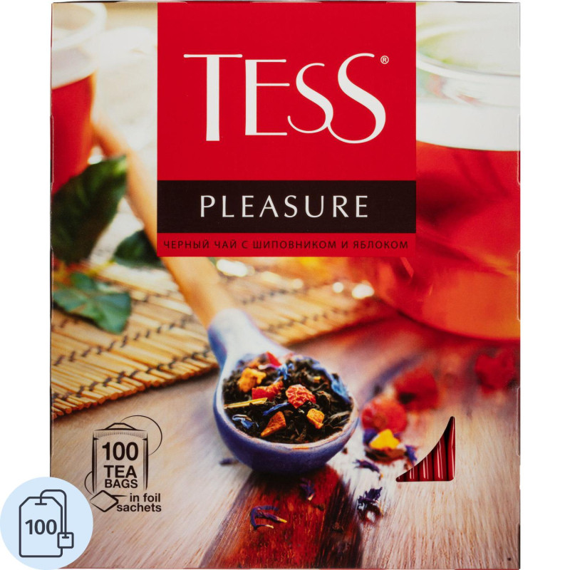 Чай черный TESS Pleasure с шиповником и яблоком 100 пак/уп, 0919-09