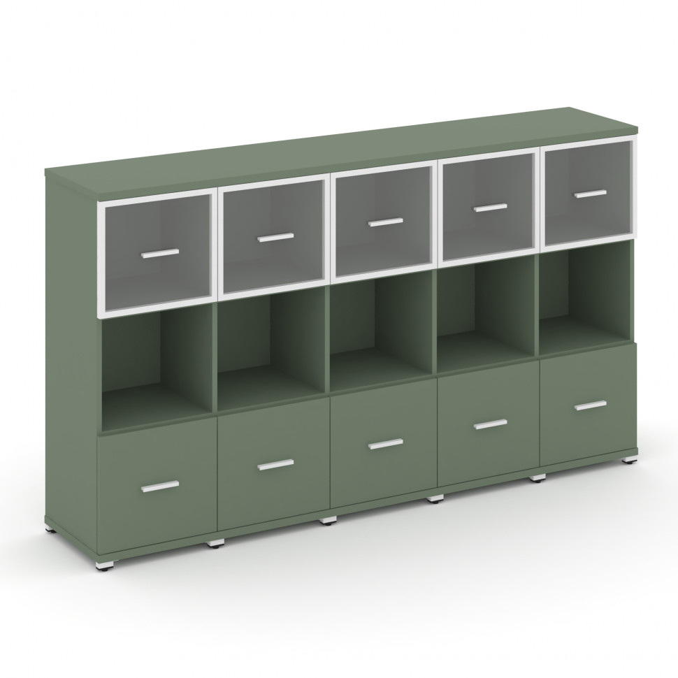 Concept Шкаф 5 узких секций, 3 ниши CN.STU-355 RPW W Кобо/Металл Белый/Прозрачный 2084*420*1186