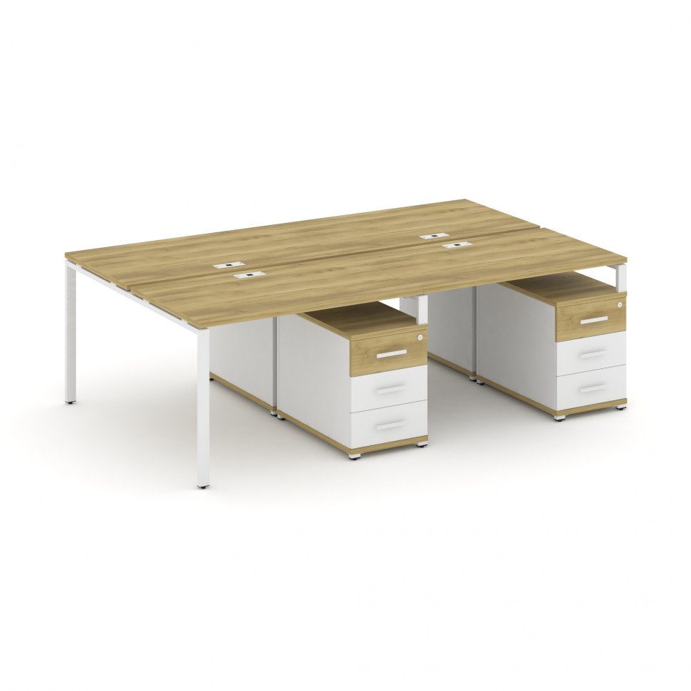 Concept Рабочая станция 4 места с 2 двухсторонними опорными тумбами CN.DRS-318 W Дуб Винченцо/Белый