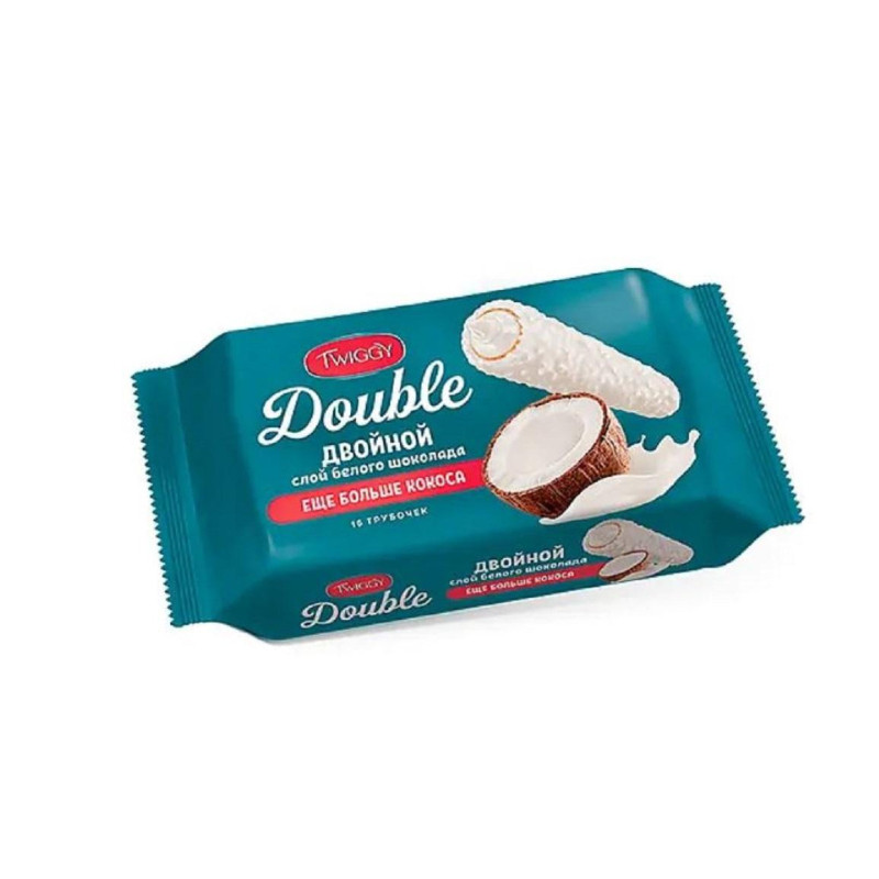 Вафли трубочки Twiggy Double с кокосом в белом шоколаде, 185г (РВК430)